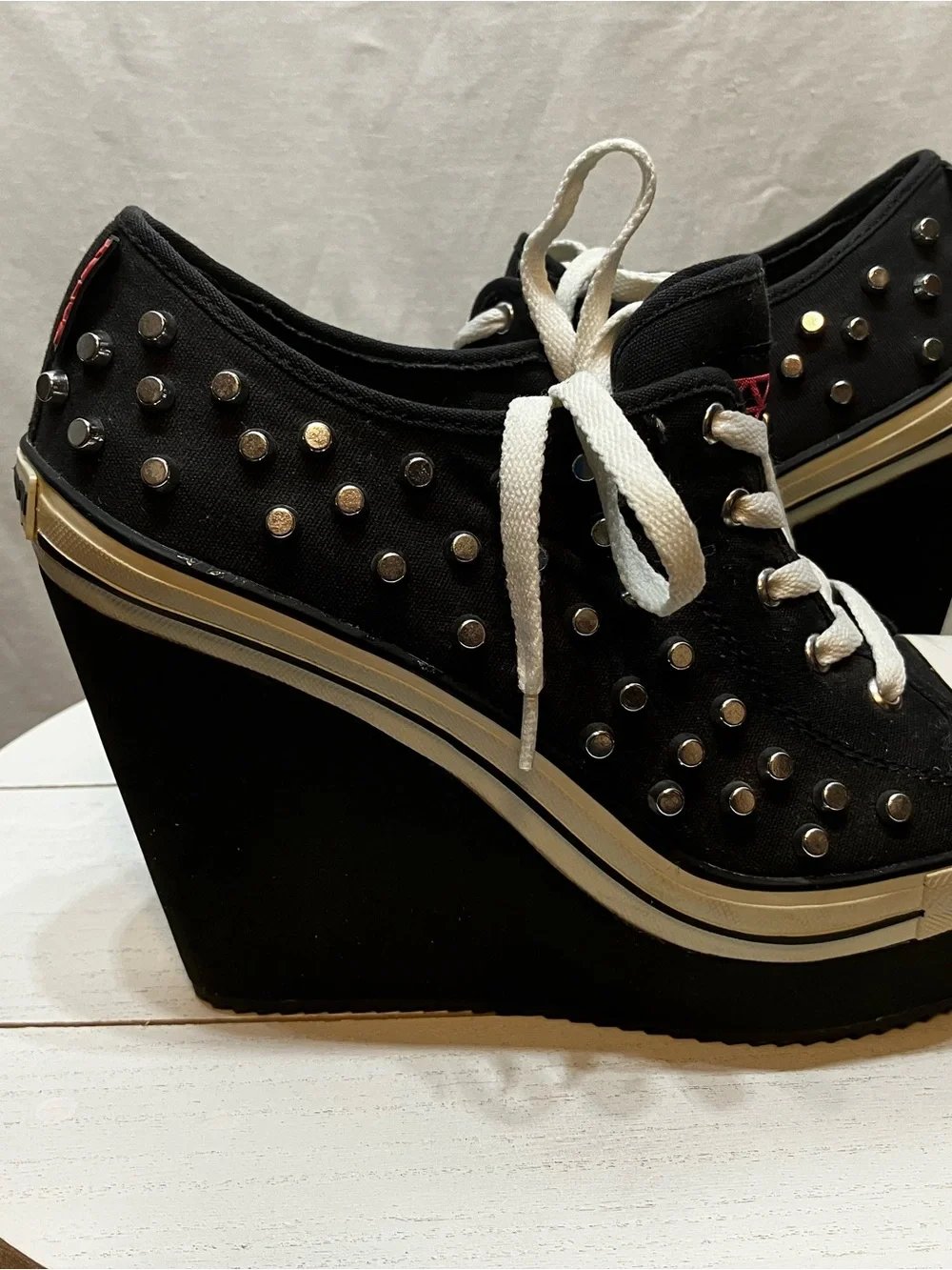 Rock & Candy Black and White Studded Wedge Sneakers